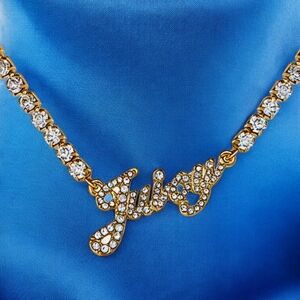 NEW Juicy Couture Gold Tone Script Womens Crystal 18" Tennis Necklace NWT